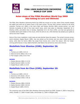 FINA 10KM MARATHON SWIMMING WORLD CUP 2009 Asian Stops Of