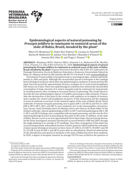 Epidemiological Aspects of Natural Poisoning by Prosopis Juliflora in Ruminants in Semiarid Areas of the State of Bahia, Brazil, Invaded by the Plant1 Múcio F.F