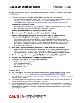 Duplicate Diploma Order Form