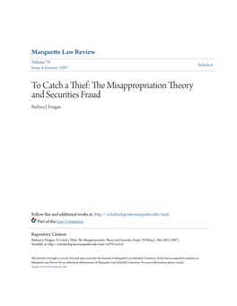 The Misappropriation Theory and Securities Fraud, 70 Marq