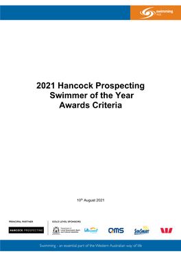 2021 Hancock Prospecting Swimmer of the Year Awards Criteria