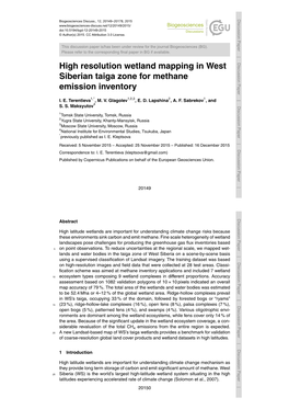 High Resolution Wetland Mapping in West Siberian Taiga Zone For