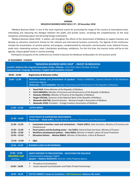 MOLDOVA BUSINESS WEEK 2018 / 27 – 29 November 2018