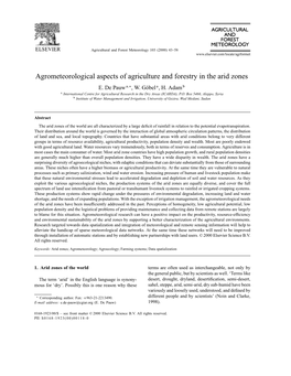 Agrometeorological Aspects of Agriculture and Forestry in the Arid Zones E