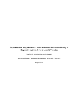 Antoine Vallot and the Broader Identity of the Premier Médecin Du Roi in Louis XIV’S Reign