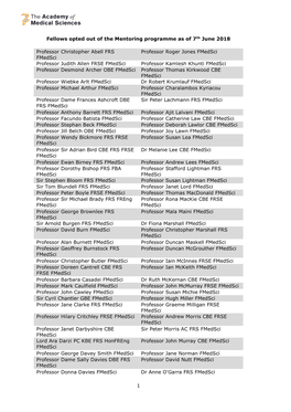 1 Fellows Opted out of the Mentoring Programme As of 7Th June 2018 Professor Christopher Abell FRS Fmedsci Professor Roger Jones