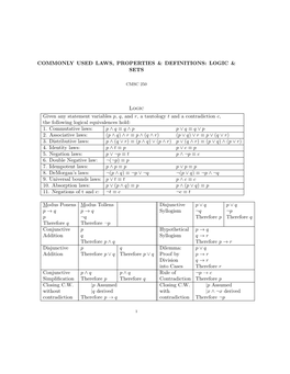 Commonly Used Laws, Properties & Definitions