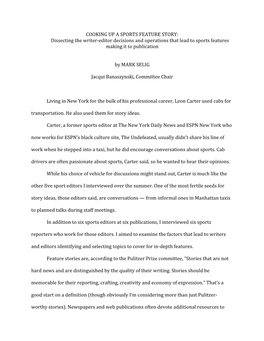 COOKING up a SPORTS FEATURE STORY: Dissecting the Writer-Editor Decisions and Operations That Lead to Sports Features Making It to Publication