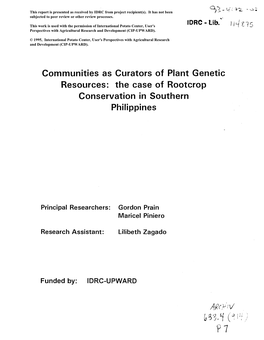 The Case of Rootcrop Conservation in Southern Philippines