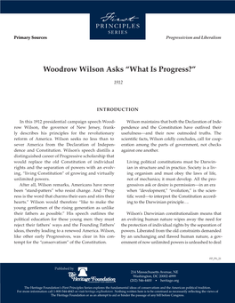 Woodrow Wilson Asks “What Is Progress?”