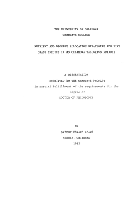 The University of Oklahoma Graduate College Nutrient and Biomass Allocation Strategies for Five Grass Species in an Oklahoma