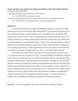 1 Arsenic and Other Water-Quality Issues Affecting Groundwater, Indus