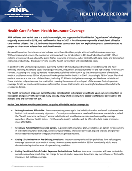 Health Care Reform: Health Insurance Coverage