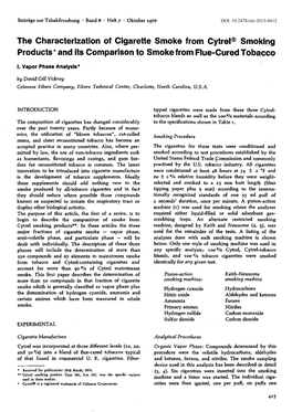 The Characterization of Cigarette Smoke from Cytrel® Smoking Products • and Its Comparison to Smoke from Flue-Cured Tobacco