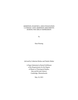 Abortion, Eugenics, and Civilization: Catholic Anti-Abortion Arguments During the Great Depression