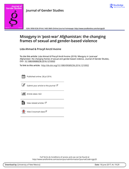 Misogyny in 'Post-War' Afghanistan: the Changing Frames of Sexual And