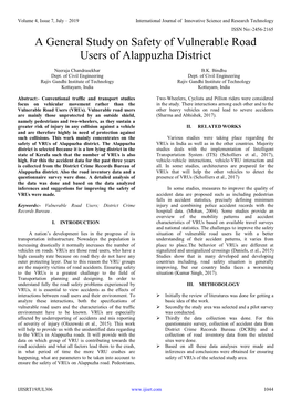 A General Study on Safety of Vulnerable Road Users of Alappuzha District