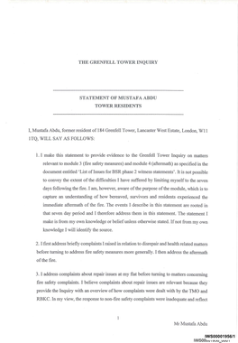 The Grenfell Tower Inquiry Statement of Mustafa Abdu