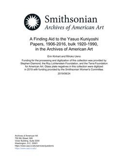 A Finding Aid to the Yasuo Kuniyoshi Papers, 1906-2016, Bulk 1920-1990, in the Archives of American Art