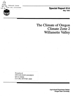 The Climate of Oregon Climate Zone 2 Willamette Valley