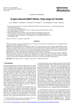 E-Type Asteroid (2867) Steins: Flyby Target for Rosetta