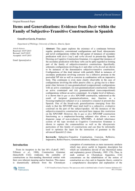 Evidence from Decir Within the Family of Subjective-Transitive Constructions in Spanish