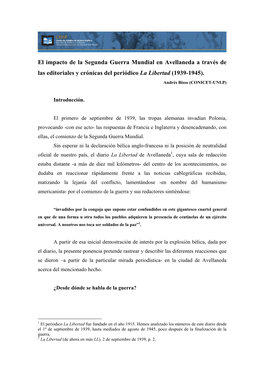 El Impacto De La Segunda Guerra Mundial En Avellaneda a Través De Las Editoriales Y Crónicas Del Periódico La Libertad (1939-1945)