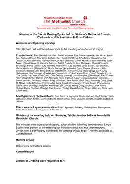 Twinned with the Methodist Church of Sierra Leone Minutes of the Circuit
