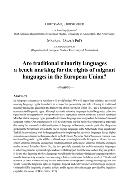 Are Traditional Minority Languages a Bench Marking for the Rights of Migrant Languages in the European Union?