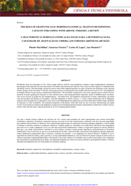 The Role of Grapevine Leaf Morphoanatomical Traits in Determining Capacity for Coping with Abiotic Stresses: a Review