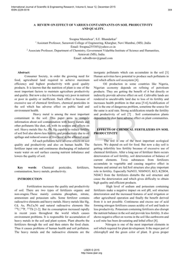 A Review on Effect of Various Contaminants on Soil Productivity and Quality