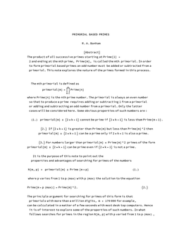 PRIMORIAL BASED PRIMES RA Bonham