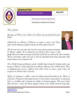 NEWSLETTER May 2013 the Episcopal Diocese of Jerusalem