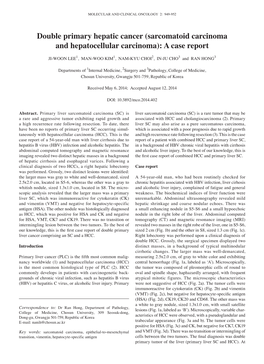 Double Primary Hepatic Cancer (Sarcomatoid Carcinoma and Hepatocellular Carcinoma): a Case Report