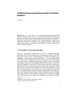 Mathematical Programming Bounds for Kissing Numbers