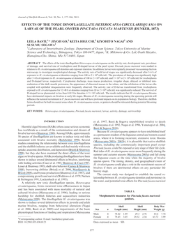 Effects of the Toxic Dinoflagellate Heterocapsa Circularisquama on Larvae of the Pearl Oyster Pinctada Fucata Martensii (Dunker, 1873)