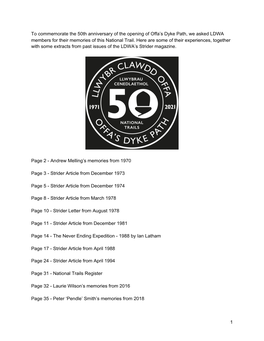 To Commemorate the 50Th Anniversary of the Opening of Offa's Dyke Path