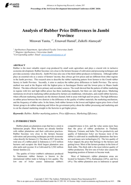 Analysis of Rubber Price Differences in Jambi Province Mirawati Yanita, 1*, Ernawati Hamid2, Zulkifli Alamsyah3