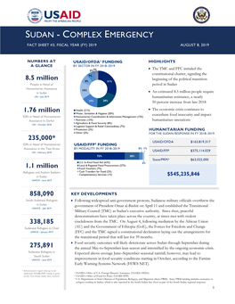 Sudan - Complex Emergency Fact Sheet #3, Fiscal Year (Fy) 2019 August 8, 2019