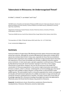 Tuberculosis in Rhinoceros: an Underrecognized Threat? Summary