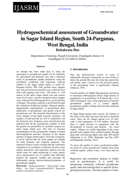 Hydrogeochemical Assessment of Groundwater in Sagar Island Region, South 24-Parganas, West Bengal, India Debabrata Das