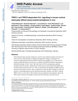 TRPC1- and TRPC3-Dependent Ca2+ Signaling in Mouse Cortical Astrocytes Affects Injury-Evoked Astrogliosis in Vivo