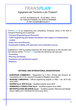 TRANSPLAN Ingegneria Del Territorio E Dei Trasporti Via