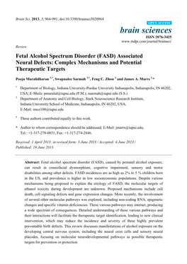 Fetal Alcohol Spectrum Disorder (FASD) Associated Neural Defects: Complex Mechanisms and Potential Therapeutic Targets