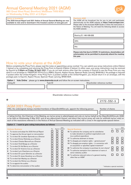 Annual General Meeting 2021 (AGM) 980 Great West Road, Brentford, Middlesex TW8 9GS on Wednesday 5 May 2021 at 2.30Pm