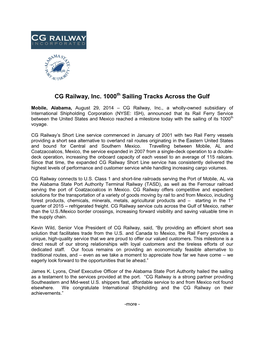 CG Railway, Inc. 1000Th Sailing Tracks Across the Gulf