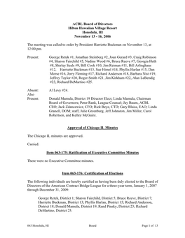 ACBL Board of Directors Hilton Hawaiian Village Resort Honolulu, HI November 13 - 16, 2006