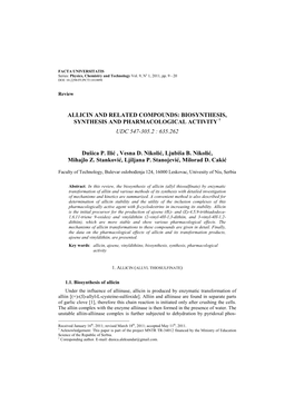 Allicin and Related Compounds: Biosynthesis, Synthesis and Pharmacological Activity † Udc 547-305.2 : 635.262