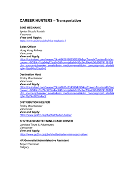 CAREER HUNTERS – Transportation