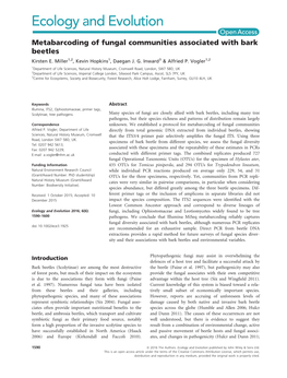 Metabarcoding of Fungal Communities Associated with Bark Beetles Kirsten E